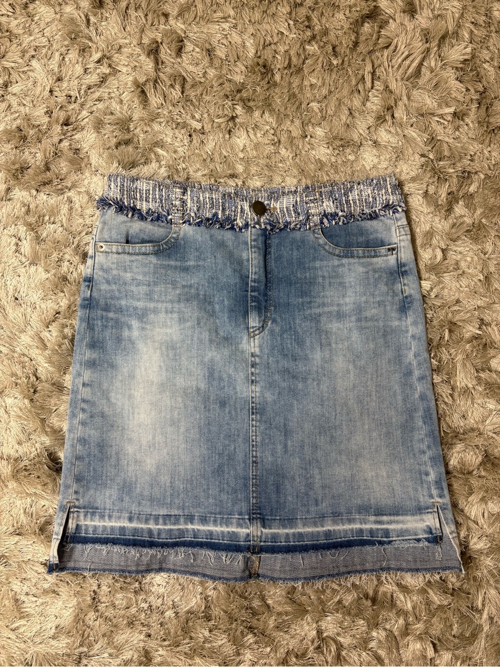 Marc Cain Frayed Hem Light Blue Denim Skirt